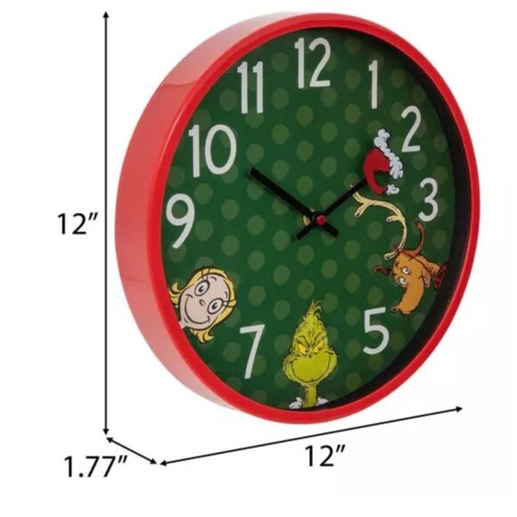 Grinch Hat Wall Clock Red and Green Wall Clock with Cartoon Characters - Picture 2 of 4